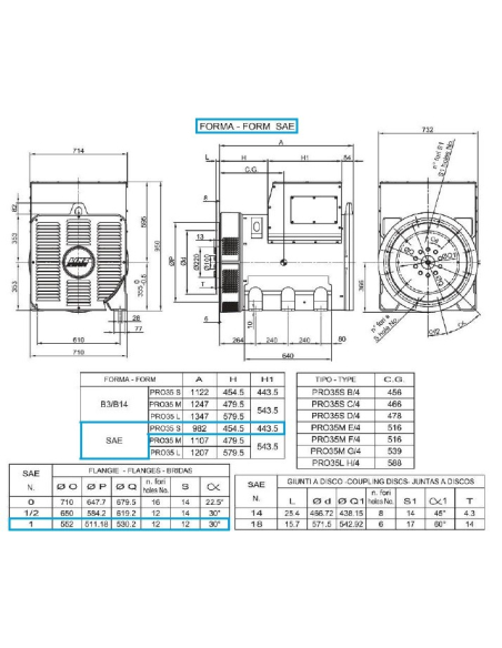 LINZ PRO35S B/4 Three-phase alternator 4 poles 450 kVA 50 Hz AVR
