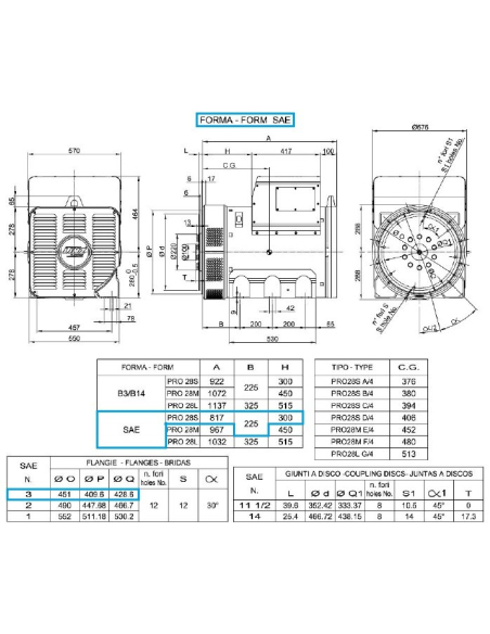 LINZ PRO28S D/4 Three-phase alternator 4 poles 250 kVA 50 Hz AVR