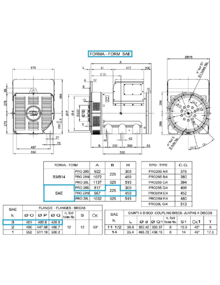 LINZ PRO28M F/4 Alternatore Trifase 4 poli 350 kVA 50 Hz AVR