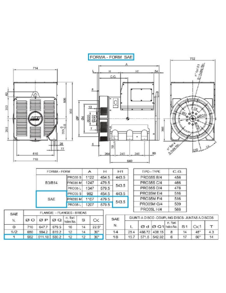 LINZ PRO35S E/4 Three-phase alternator 4 poles 600 kVA 50 Hz AVR