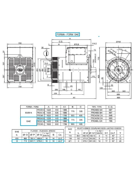 LINZ PRO40S B/4 Three-phase alternator 4 poles 1050 kVA 50 Hz AVR