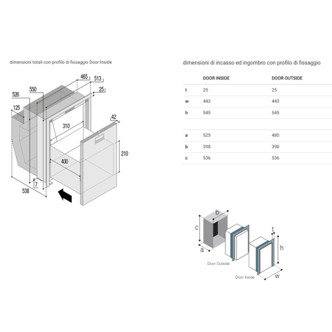 VITRIFRIGO DW51 OCX2 RFX frigo a Cassetto
dimensioni