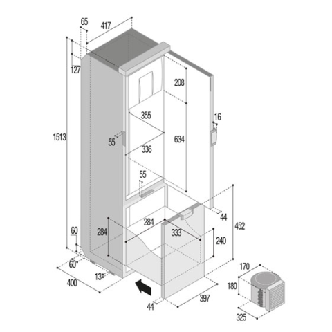 VITRIFRIGO SLIM150 Frigo a Compressore 150lt. Freezer 16 Lt. con Unità Esterna
