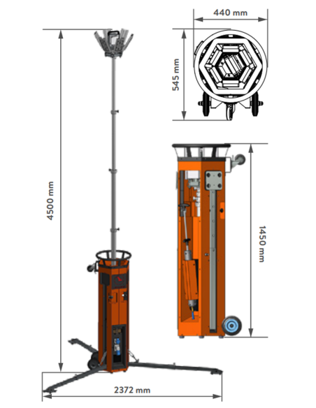 LUXTOWER LUXS10 Torre Faro LED 6X50W 4.5 MT Collegabile in Serie