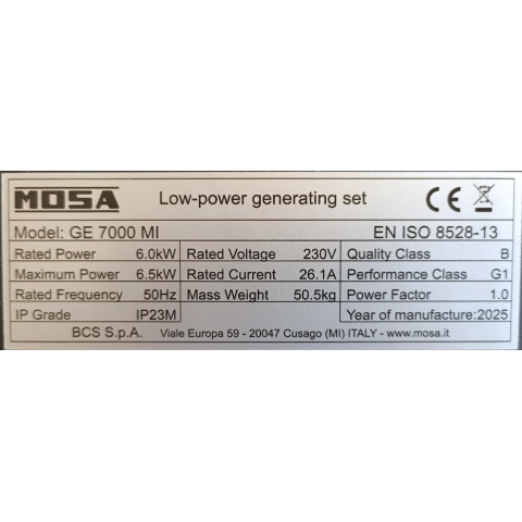 MOSA GE7000MI Gruppo Elettrogeno 6.5kW 230V