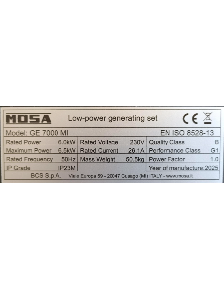 MOSA GE7000MI Generator Set 6.5kW 230V
